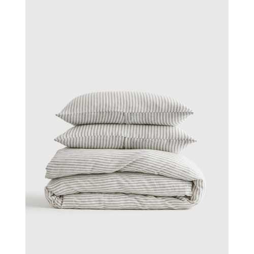 European Linen Stripe Duvet Cover Set in Grey/White Stripe