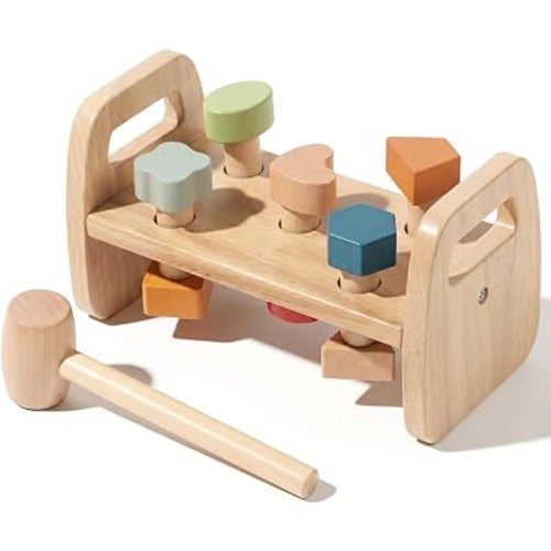 Wooden Hammer Toy for Toddlers 1-3, Montessori Pounding Bench Toy