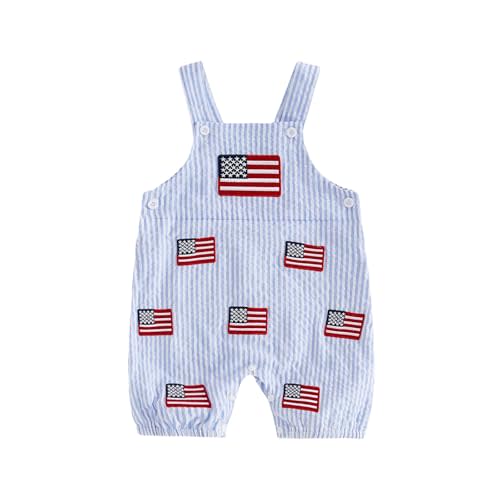 Baby Boy 4th of July Outfit American Flag/Popsicle Embroidery Bubble Romper Striped Sleeveless Bodysuit Clothes