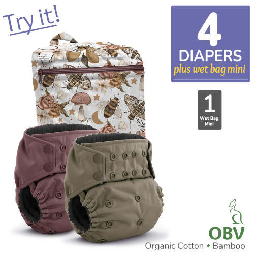 Cloth Diaper Bundle Try It! Rumparooz G3 OBV Organic Cotton + Bamboo, 4 pack+