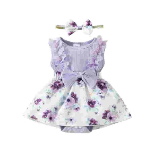 Edvintorg Newborn Baby Girl Clothes Set Summer Clearance Infant Cotton Outfits Sleeveless Skirt Baby Girl Lace Bow Tie Dress Romper Hair Band Set