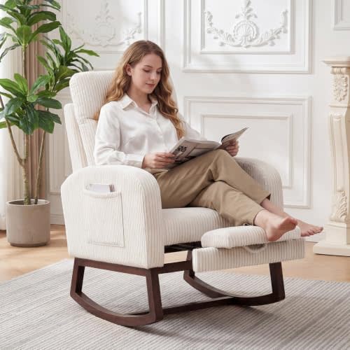 Garvee Nursery Rocking Chair with Adjustable Footrest & Side Pocket | Garvee Nursery Rocking Chair with Adjustable Footrest & Side Pocket