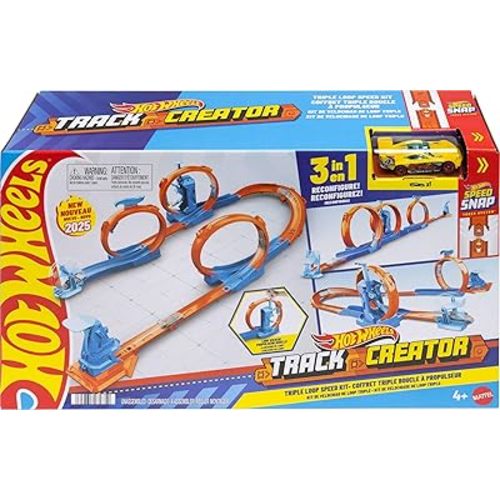 Hot Wheels Toy Car Track Set, Triple Loop Pack & 1:64 Scale Vehicle, Track-Building Components with 3 Loops, Speed Snap Tracks & Adapters