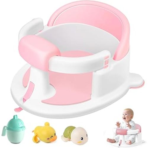 Baby Bath Seat for Babies 6 Months & up, Non-Slip Toddler Bath Seats for Babies Sitting Up,Safe Infant & Newborn Baby Bath Chair Support for Bathtub/Living Room/Shower Room, Pink