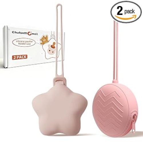 Silicone Pacifier Holder Case, Pacifiers Holder Pouch for Diaper Bag, Pacifier Storage Case for Baby Girl Boy, Outdoor On-The-Go Use, 2 Pack, Light Pink + Pink