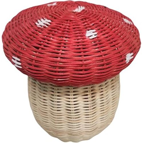 WorldBazzar Handmade Rattan Weave MUSHROOM MARIO Forest Enchanted Gift Kids Room Nest Basket Wicker Bin Storage Boho Nursery Shelf Decor Organizer Farm