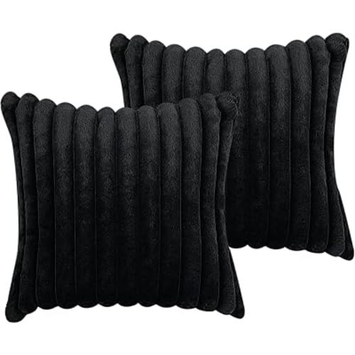 COTEY 16x16 Decorative Faux Fur Throw Pillow Covers Set of 2- Black