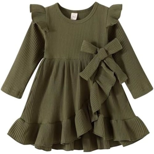 YOUNGER TREE Toddler Baby Girls Fall Clothing Solid Cotton Pit Irregular Skirt Winter Dress Long Sleeve Skirt Outfits