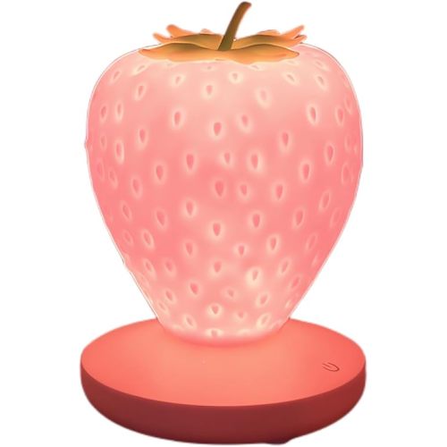 Strawberry Night Light Decor- LED Cute Silicone Strawberry Lamp - USB Rechargeable - 3 Modes Touch Bedside Color Changing Lamp for Valentine's Day Anniversary Wedding Birthday (Pink)