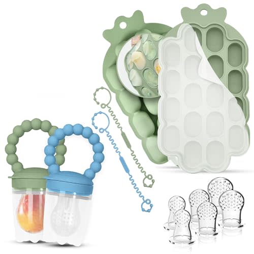 O’doe Baby Popsicle Molds | 2 Feeders, 6 Nipples, 2 Clip, 1Trays (18-Holes Silicone Baby Food Freezer Tray) | BPA-Free Teething Relief Baby Fruit Feeder Pacifier and Baby Food Feeder for Infants
