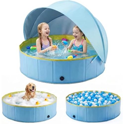 Kiddie Pool with Canopy, Large Foldable Pool Detachable UPF 50+ Sunshade