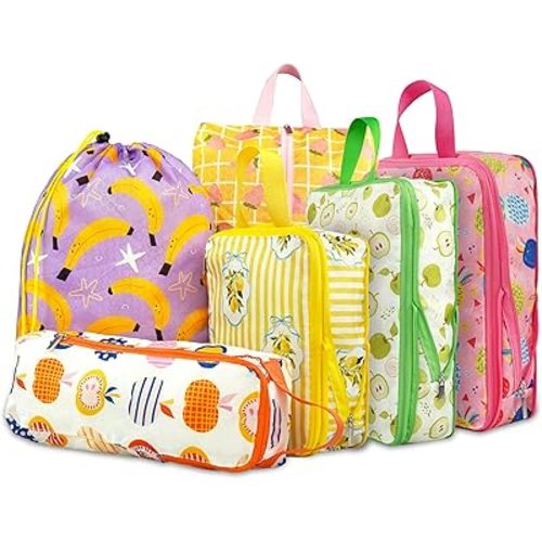 6 Pcs Compression Packing Cubes, Packing Cubes for Travel, Waterproof Luggage Organizer Bags Set, Cute Packaging Cubes for Women Kids Backpack Carry-Ons