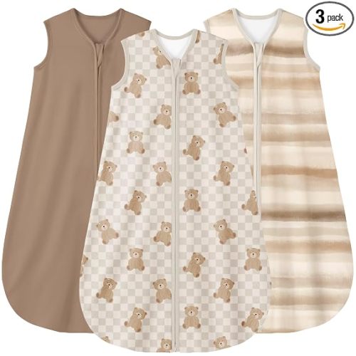 Yoofoss Baby Sleep Sack 0-6 Months Wearable Blanket for Babies 100% Organic Cotton 2-Way Zipper TOG 0.5 Toddler Sleeping Sack 3 Pack, Comfy Lightweight Sleep Sacks