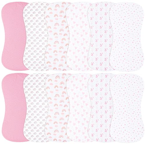 Benoxine Baby Burp Cloths Large Size 3-Layers Thicken 100% Cotton Super Absorbent and Soft Baby Spit Up Burping Rags Baby Burp Cloth Set for Girls 12 Pack
