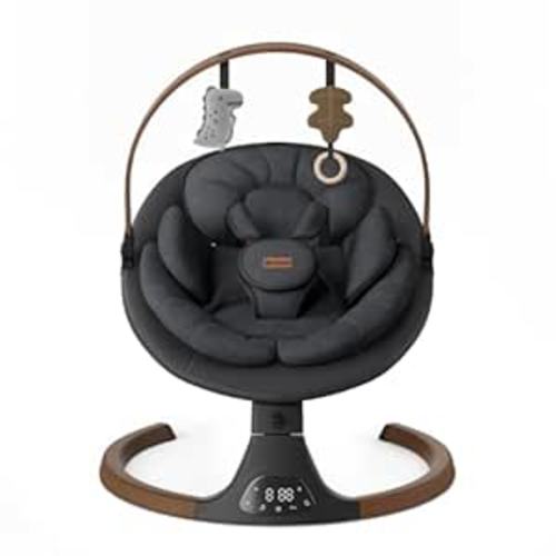 Baby Swings for Infants, Monamii Baby Swing, Bluetooth Infant Swing with Music Speaker, 5 Speeds and Remote Control, Indoor & Outdoor Use (Black)