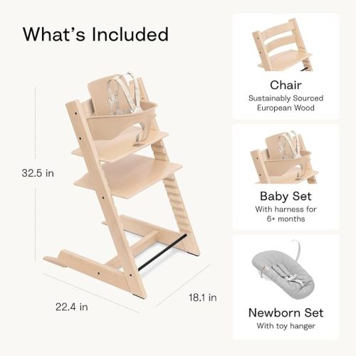Stokke Tripp Trapp High Chair², Natural (Includes Chair & Baby Set) with Newborn Set - Safe, Adjustable, Ergonomic Design