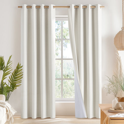 Ebern Designs 100% Blackout Faux Linen Curtains for Living Room Grommet Privacy Insulated Drapes, Set of 2 | Wayfair