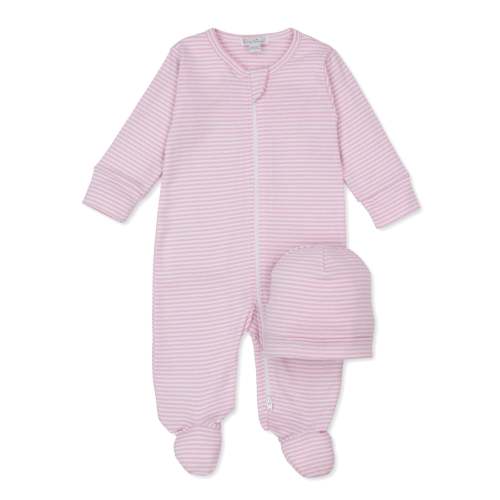 Everyday Stripes Pink Zip Footie & Hat Set