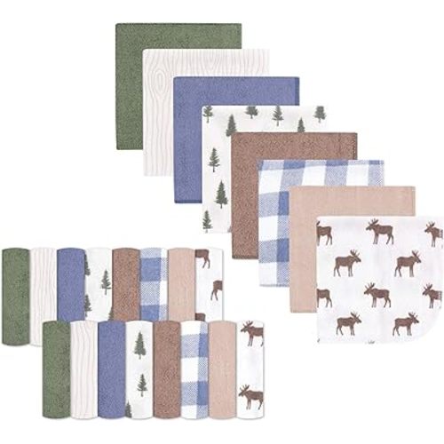 Hudson Baby Unisex Baby Rayon from Bamboo Washcloth Bundle, Moose, One Size
