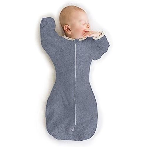 SwaddleDesigns Transitional Swaddle Sack, Arms Up Half-Length Sleeves & Mitten Cuffs, Swaddle for Newborn Transition to Baby Sleep Sack Wearable Blanket, Small, 0-3 Month, 6-14 lb, Heathered Denim
