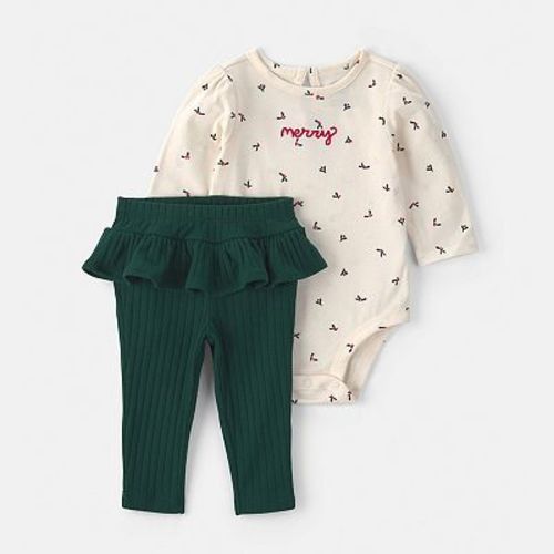 Baby Girl Carter's 2-Piece 'Merry' Long Sleeve Bodysuit & Pants Set
