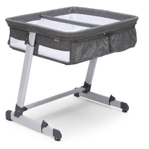 Simmons Kids By The Bed City Sleeper Bassinet for Twins - Adjustable Height Portable Crib with Wheels & Airflow Mesh, Grey Tweed