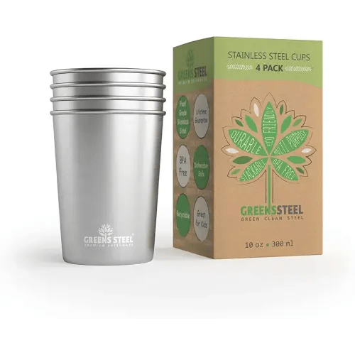 Stainless Steel Cups 10 oz Tumbler (4 Pack) - Premium Metal Drinking Glasses | Stackable Durable Cup (10 oz)