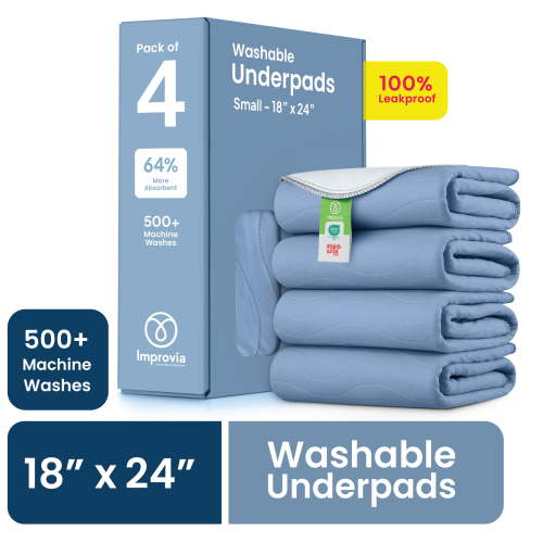Improvia Washable Bed Pads for Incontinence, Waterproof Reusable, 18 x 24 in, 4-Pack (Blue & White)