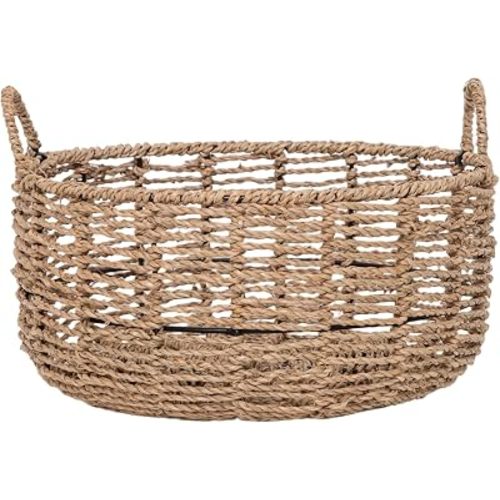 Round Woven Wicker Seagrass Storage Basket with Handles