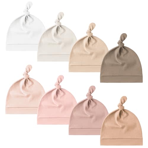Konssy 8 Pack Baby Newborn Hats Set Knot Beanie Hats Soft for Infant Baby Girls Boys Caps 0-6 Months