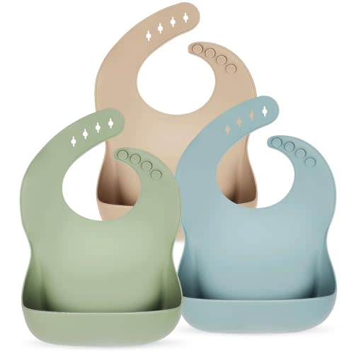Eascrozn Silicone Bibs for Babies Toddler Set of 3, BPA Free, Soft Adjustable Waterproof Bibs for Feeding Essentials