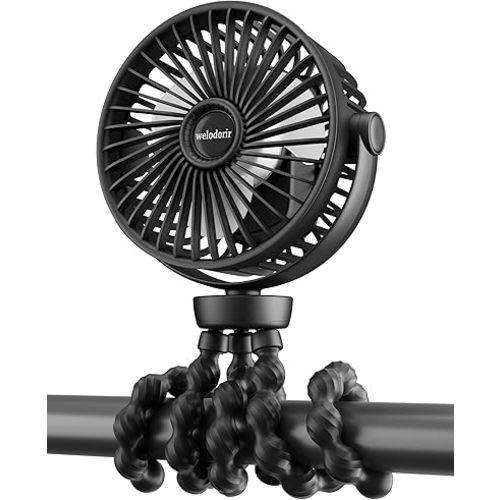 Portable Stroller Fan, 5200 mAh Rechargeable Personal Fan, with 360° Rotate Flexible Tripod and TYPE-C Port 3 Speed Small Mini USB Clip-on Fans Can Handheld and Desk for Stroller Car Seat Crib Outdoor