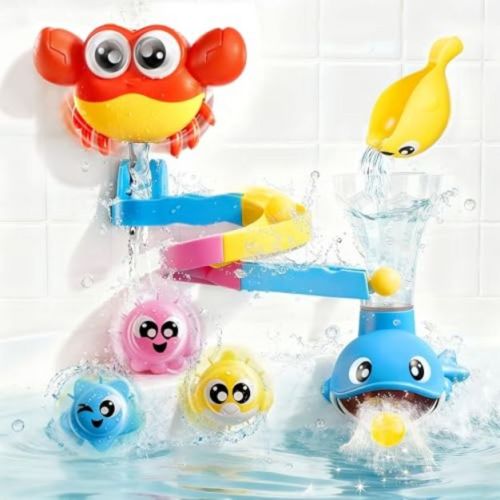 Joyfy 7-in-1 Bath Toy for Kids, Interactive Water Play with Crab, Whale, Fish & Slide Track for Toddlers, Pour Spray Bathtub Toys, Kids Birthday Gift