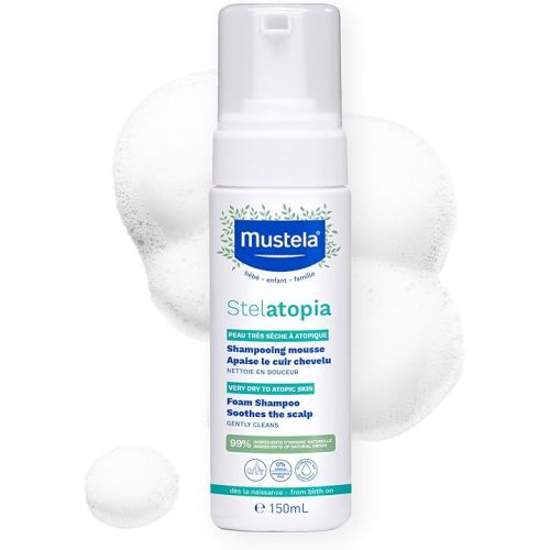 Mustela Stelatopia Eczema-Prone Skin Foam Shampoo for Newborn & Baby with - with Natural Avocado & Sunflower Oil - Fragrance-Free & Tear Free - 5.07 fl. oz.