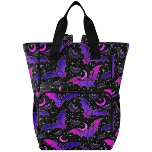 MNSRUU Diaper Bag Purple Bat Gothic Diaper Bag Backpack Multifunction Travel Diaper Bag Tote Large Capacity Diaper Changing Backpacks for Moms Dads