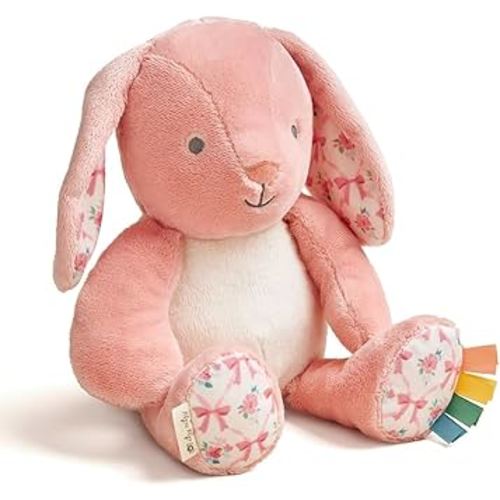 Itzy Ritzy Snuggles Plush Toy – Soft Stuffed Animal for Babies, Kids & Adults – Sensory Ribbons & Textured Fabrics for Tactile Play – Cozy & Cuddly Companion for Newborns & Up (Pink Bunny)
