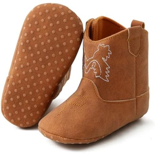 Jastore Baby Boys Girls Western Boots Cowgirl Cowboy Soft Rubber Sole Booties Toddler Newborn First Walker Crib Shoes