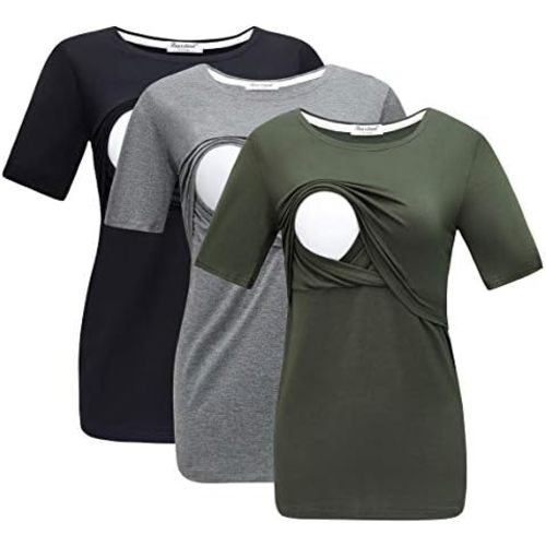 Bearsland Women's 3 Packs Maternity Nursing Tops Short Sleeve Breastfeeding Shirts