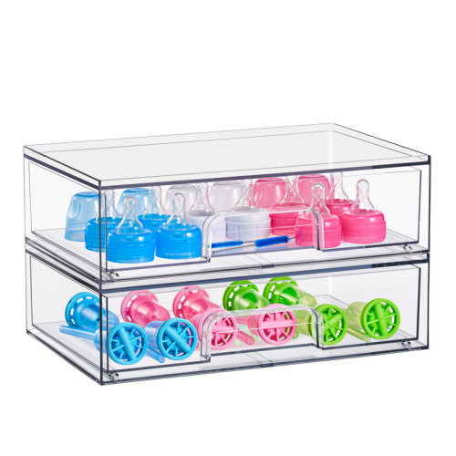 Sorbus Wide Stackable Acrylic Storage Drawers, Clear Plastic Organizer Bins for Baby Bottles, Makeup, Bathroom, Vanity & Kitchen Countertop Organization, Pull-Out Drawer Design for Cabinets & Pantry | Wayfair
