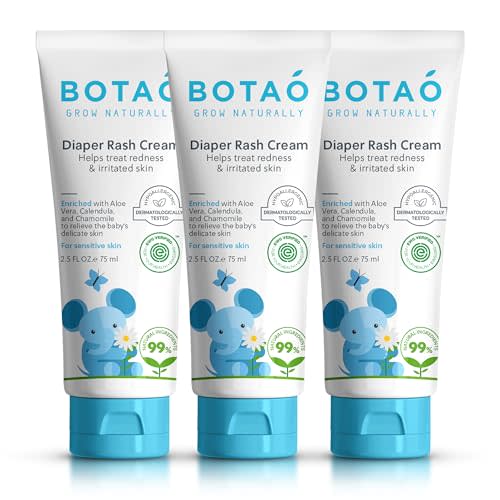 BOTAO Baby's Natural Diaper Cream | Organic Diaper Cream EWG Verified | Naturally Soothes Baby Rashes | Baby zinc Ointment Natural | For Sensitive Skin with Aloe Vera & Calendula, 2.5Oz (3 Pack)