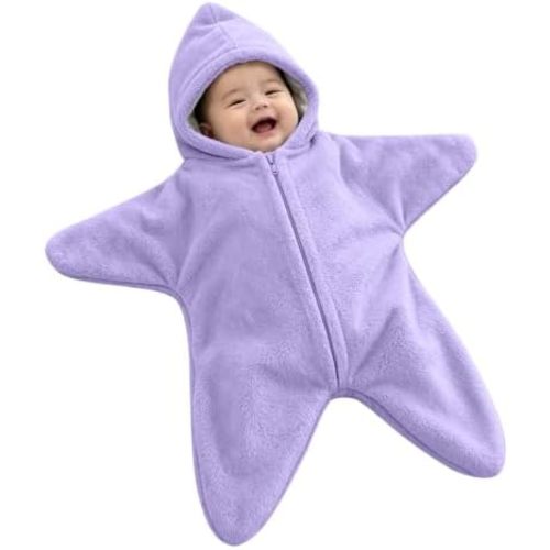 Baby Starfish Onesie Warm Full Zip Soft Cute Crawling Hooded Romper