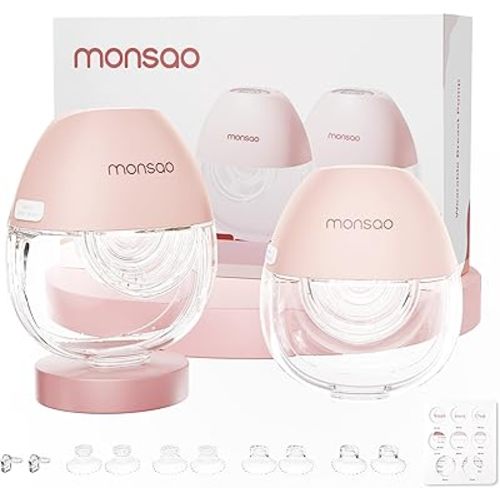 Wearable Breastfeeding Pump (2 Pack), Hands-Free Portable Electric Pump with 3 Modes & 12 Intensive Levels, Whisper-Quiet & Lightweight for Travel, Custom Fit with 15/18/21/24mm Flanges