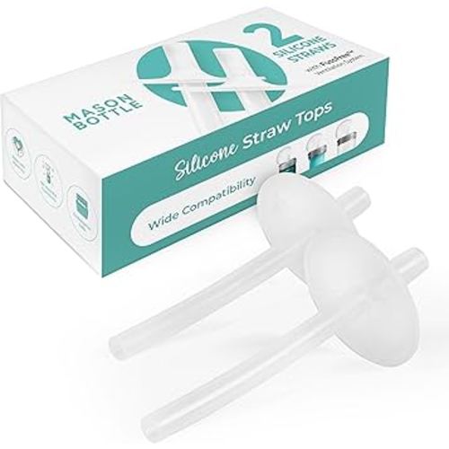 Mason Bottle Silicone Straw Toppers (2-Pack) – Sippy Cup Straw Replacement, Fits 8oz Regular-Mouth Mason Jars – BPA-Free, Non-Toxic, Dishwasher Safe, Made in USA