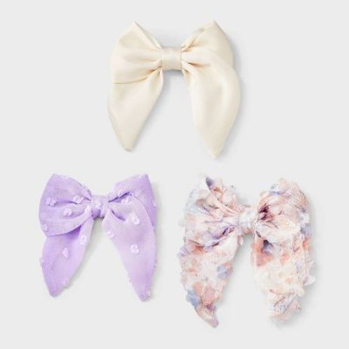 Girls' 3pk Assorted Bow Clip Set - Cat & Jack™ Pink/Purple/Cream