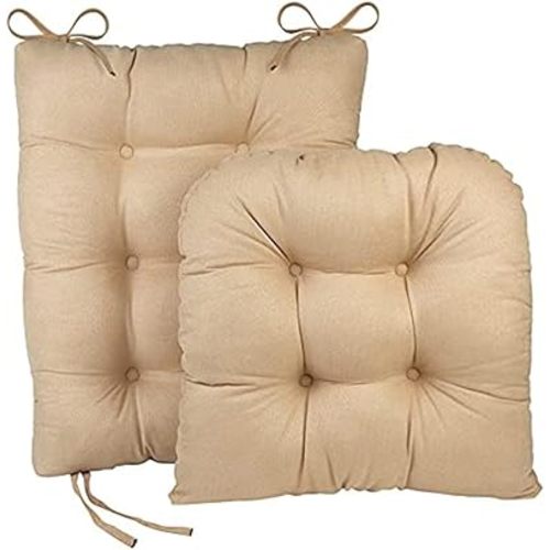 Klear Vu Omega Non-Slip Rocking Chair Cushion, Assembled in USA, Thick Tufted Design, Includes Seat Pad & Back Pillow with Ties, 17x17 Inches, 2-Piece Set, Honeycomb Natural