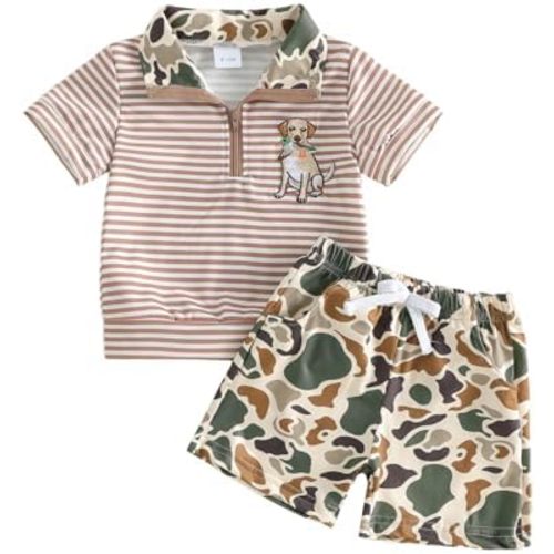 Toddler Baby Boy Hunting Outfit Mallard Duck Jungle Camouflage Short Sleeve Zipper Tops Shorts Set Summer Clothes