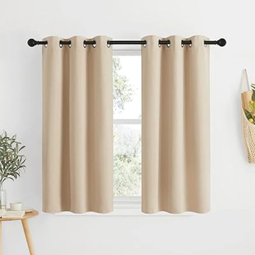 NICETOWN Bedroom Blackout Curtains and Drapes - Window Treatment Thermal Insulated Solid Grommet Blackout Draperies for Kitchen/Cafe (Biscotti Beige, Set of 2, 34 by 50 Inch)