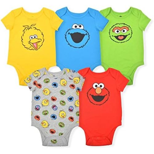Sesame Street Baby Boys 5 Pack Short Sleeve Bodysuit for Newborn and Infants