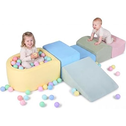 INFANS Climbing Toys for Toddlers, Foam Climbing Blocks and Ball Pit for Baby, 5pc Kids Climb and Crawl Block Activity Structure Play Set, Indoor Foam Play Gym for Crawling and Sliding (Colorful)
