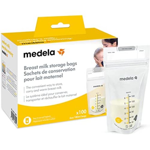 Medela Breast Milk Storage Bags, 100 Count, Ready to Use Breastmilk Bags for Breastfeeding, Self Standing Bag, Space Saving Flat Profile, Hygienically Pre-Sealed, 6 Ounce - 100 Count (Pack of 1)
